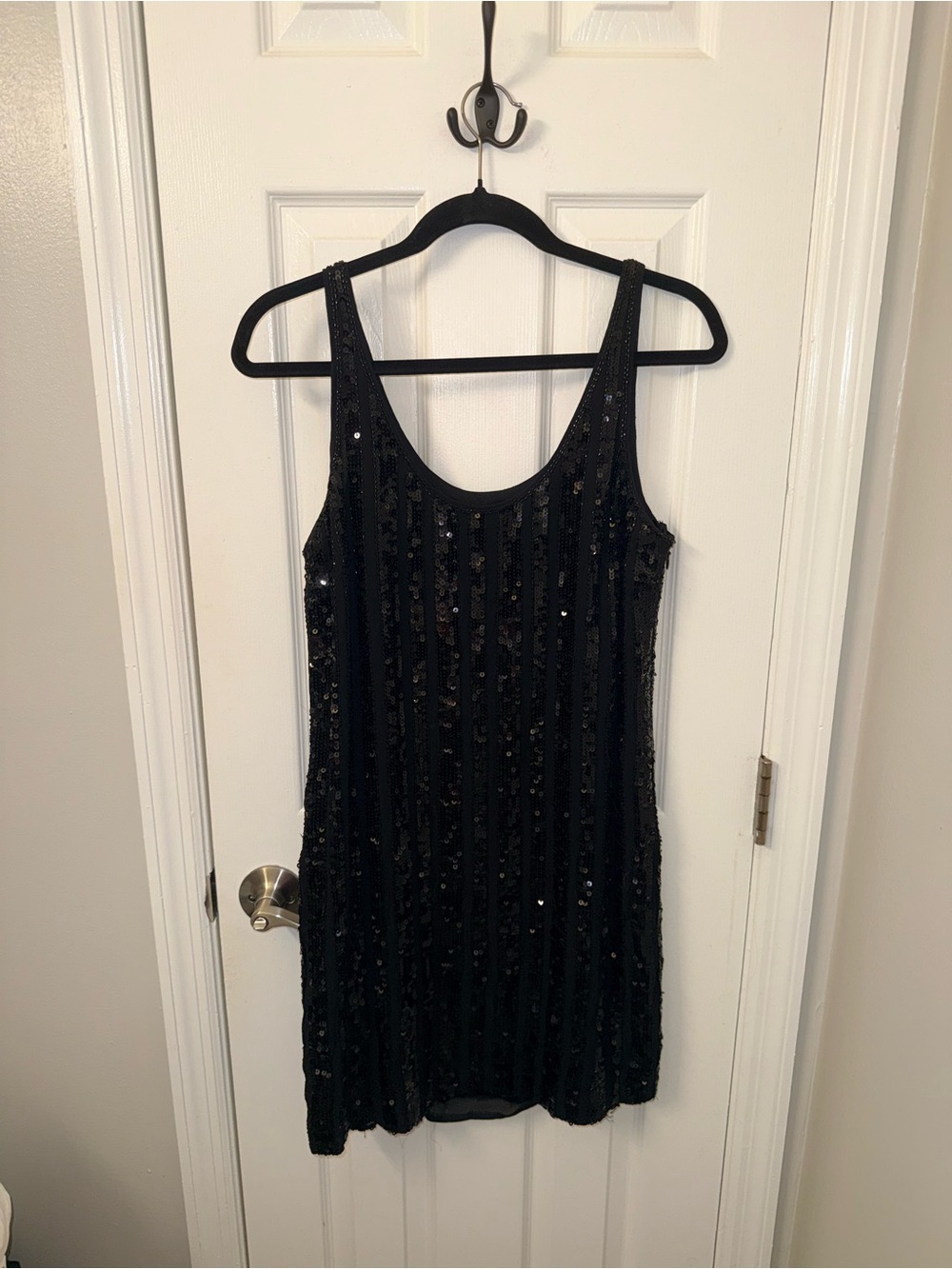 INC International Concepts Black Silk Tank Dress | Size 10 | Sequin Design